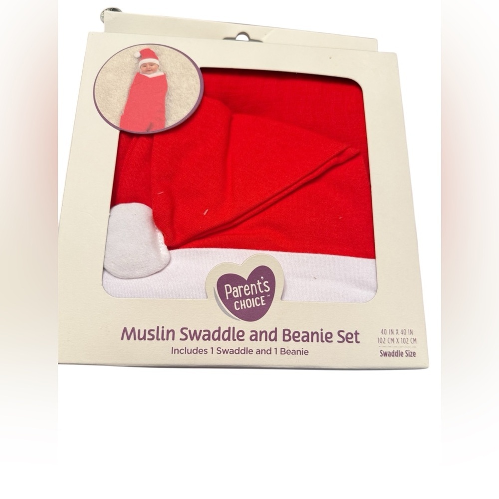 PARENTS CHOICE SANTA MUSLIN MUSLIN SWADDLE AND BEANIE SET